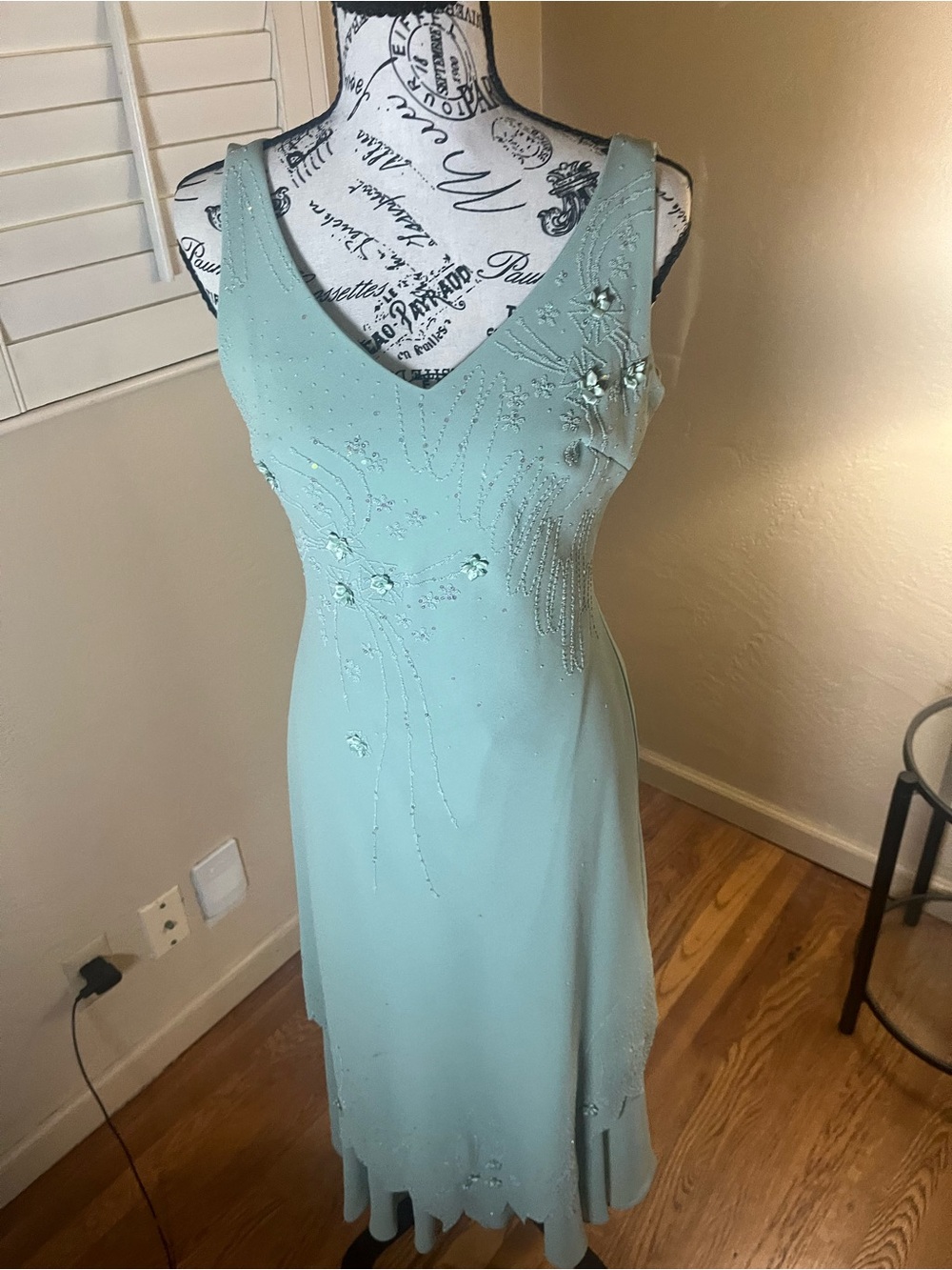 Vintage Y2K Aspeed USA Beaded Sage Green Fairycore Evening Gown